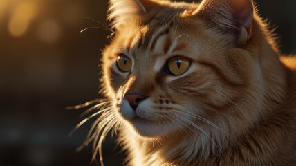 Poster - Golden Cat Portrait in Warm Sunlight