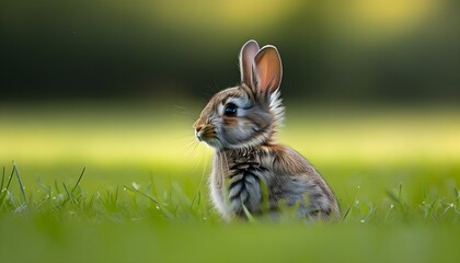 Charming portrait of a small rabbit nestled in lush green grass