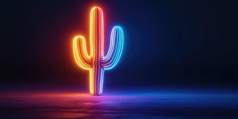 Poster - Neon Cactus in Dark Room