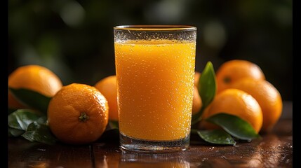 Wall Mural - Glass of Orange Juice with Fresh Oranges