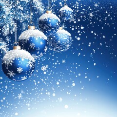 Wall Mural - blue christmas background with snowflakes and christmas balls --v 6.1 job id: e90bd37c-947f-4af5-8d8