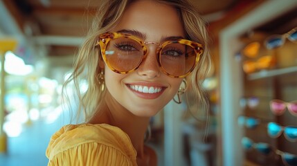 Wall Mural - Smiling Woman in Sunglasses