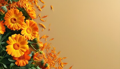 Wall Mural - Calendula Fields: Perfect Background for Natural Skin Care and Beauty Products with Ample Copy Space