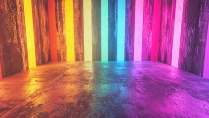 Fototapete - Colorful stage background with copy space , backdrop scenery with different colors making a multicolor and bright modern stage mockup