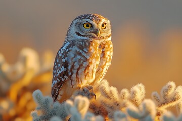 Wall Mural - Burrowing Owl in Golden Light