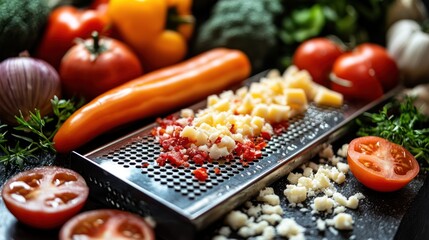 Sticker - Close-up of Grated Cheese and Vegetables