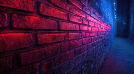 Sticker - Red and Blue Lights on Brick Wall