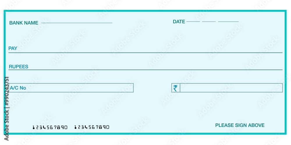 INDAIN Blank Cheque with RUPEES sign , Cheque template , Bank Cheque ...