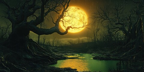 Canvas Print - Full Moon Over River