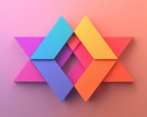 Poster - Vibrant geometric shapes in a modern design, showcasing a blend of colors like pink, blue, and orange on a soft gradient background.