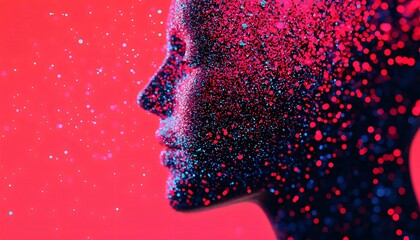Poster - A striking depiction of a human silhouette merging with vibrant colors and particles, representing creativity and imagination.