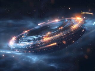 Wall Mural - glowing alien artifact creating interstellar wormhole for cosmic communication