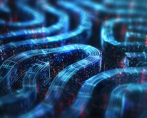 Aufkleber - quantum encryption system depicted as a luminous labyrinth of secure data transmission