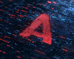 Poster - Futuristic digital design featuring a glowing letter 'A' against a dark background of circuit-like patterns.