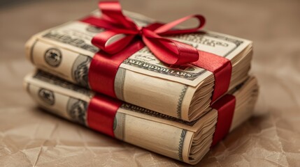 Bundle of money with red ribbon isolated 