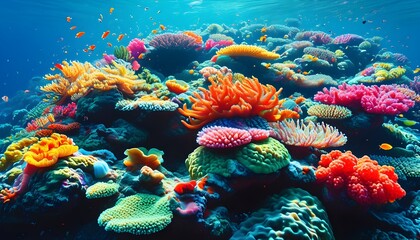 Symphony of Colors in a Vibrant Coral Reef Celebrating Marine Biodiversity and the Fragile Beauty of Underwater Ecosystems