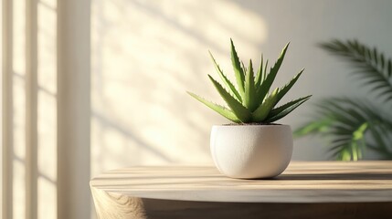 Wall Mural - Small Potted Plant on Wooden Table