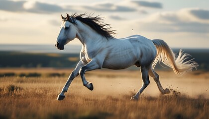 Wall Mural - Majestic horse galloping freely across an open field, embodying strength and elegance in a celebration of equine freedom