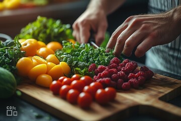 Canvas Print - Fresh Ingredients on Cutting Board