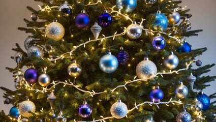 Details of a brilliantly sparkling Christmas tree, each ornament and light glowing with festive cheer