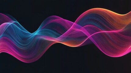 Poster - Wave lines trails flowing dynamic in diverse colors isolated on black background. Abstract futuristic background, science, digital and communication concept. Generative ai illustration