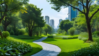 Wall Mural - Urban Greening: Enhancing Air Quality and Biodiversity Through Green Spaces and Parks