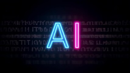 Letters AI artificial intelligence, ionic letters on the background of the program code
