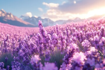 Sticker - Lavender Field with Mountain Background