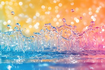 Water splash with colorful bokeh. Perfect for summer, beach, and refreshing drink designs.