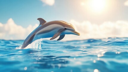 Dolphin Jumping Above Ocean Surface at Sunrise