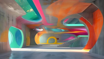 Wall Mural - Futuristic Sustainability: Hyper-Realistic Conservation Efforts with Vibrant Abstract Shapes and Colors