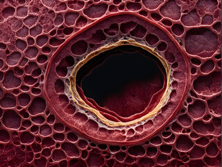 Microbiology section of the human blood aorta artery and vein with complex and intricate system in a body organ structure