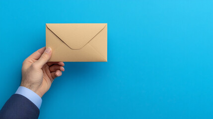 businesswoman's hand holds an open envelope, symbolizing communication and opportunity. The image conveys professionalism, readiness for new ventures, and the importance of networking in business