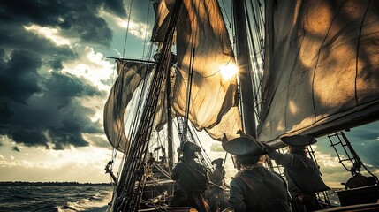 Wall Mural - Sailing Through Dramatic Skies on a Historic Tall Ship