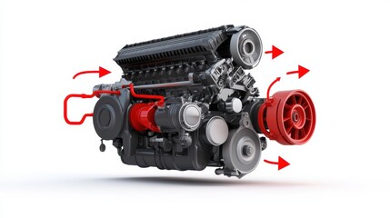 Poster - Detailed View of Modern Engine with Red Highlights
