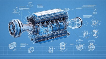 Poster - Blueprint of a Complex Mechanical Engine Design