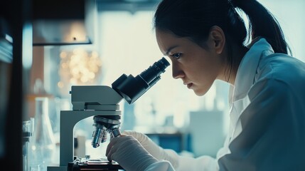 Wall Mural - Scientist in a Lab Looking Through a Microscope