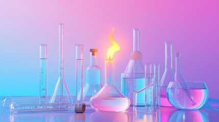 Wall Mural - Lab Equipment with a Burning Bunsen Burner