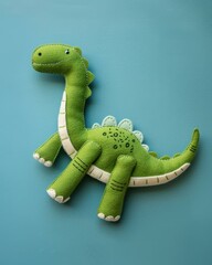 Sticker - A green felt dinosaur toy. AI.