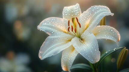 Poster - White Lily with Dew Drops