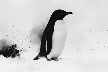 Wall Mural - A penguin standing on snow