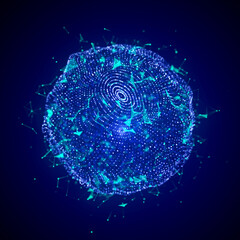Poster - Futuristic sphere made of particles. Flow of atoms in cyberspace. Space energy spread concept. 3D rendering.