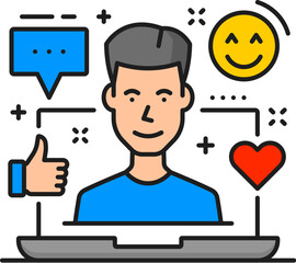 Fototapete - Online blogging or social media blogger line icon. Online social media influencer, blogger personal channel or multimedia content outline vector symbol. Internet blogging line icon or pictogram