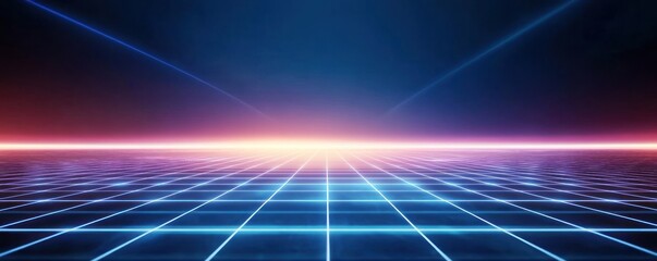 Poster - Retro Futuristic Neon Grid Horizon Setting