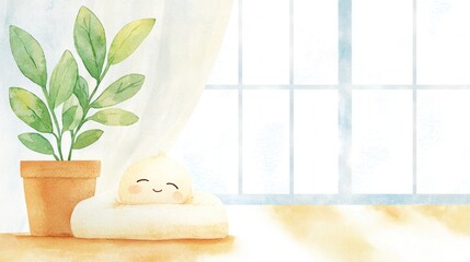 Poster - Peaceful Sunday Afternoon Nap in Sunlit Home , watercolor style