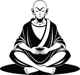 Meditating monk vector icon isolated on white background.