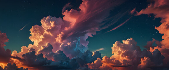 Wall Mural - The evening sunlight shines through the clouds.