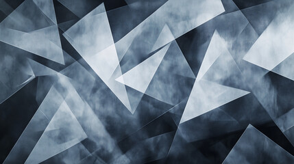 Poster - modern abstract black background design with layers of textured white transparent material in triang