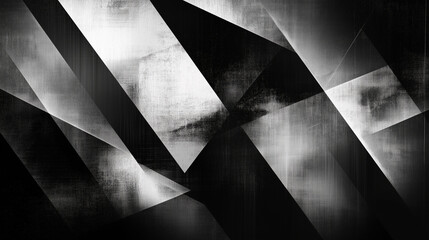 Poster - modern abstract black background design with layers of textured white transparent material in triang