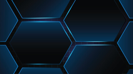 Leinwandbilder - Abstract blue background technology light on black background.Science geometric shape modern elegant design.Vector illustration.